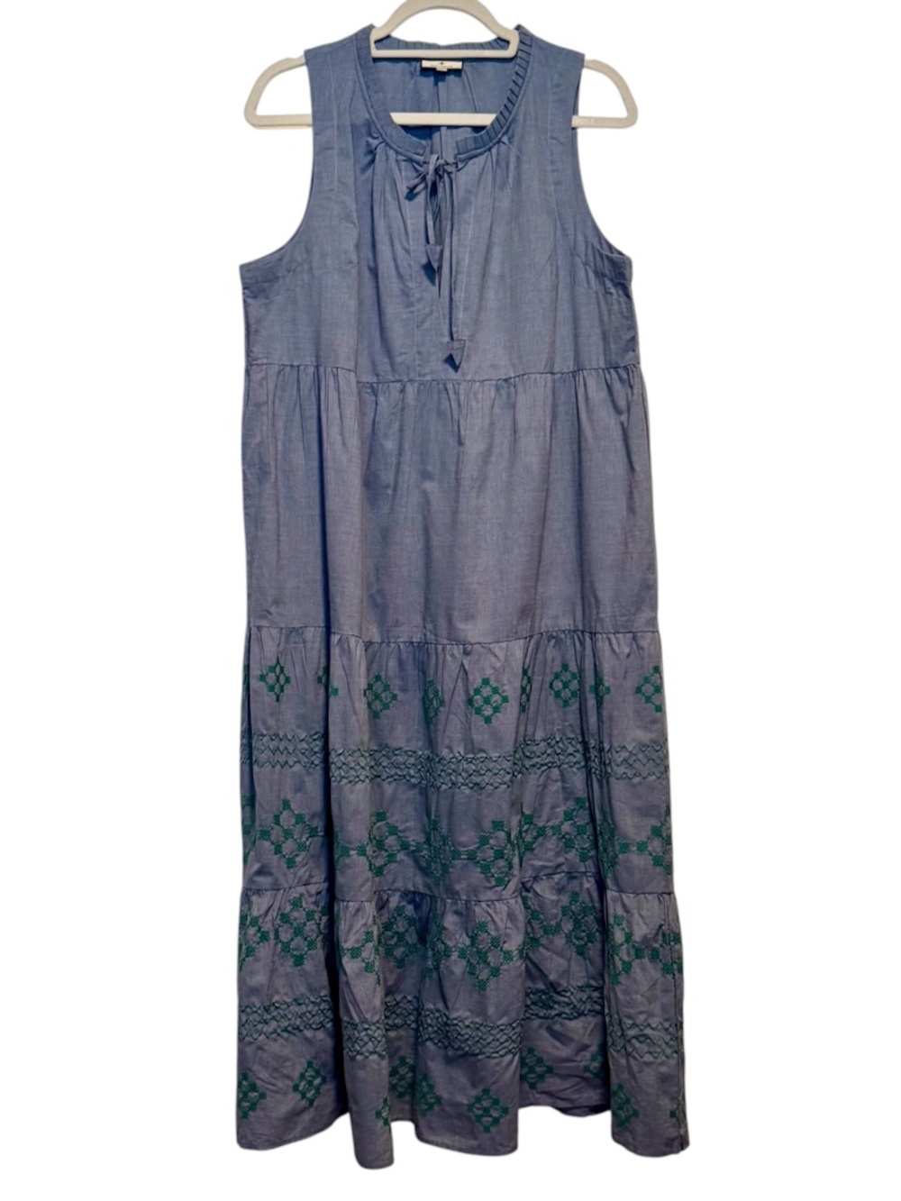 Tuckernuck Emerald Embroidered Chambray Salty Paloma Caftan Midi Dress Large - Picture 2 of 15